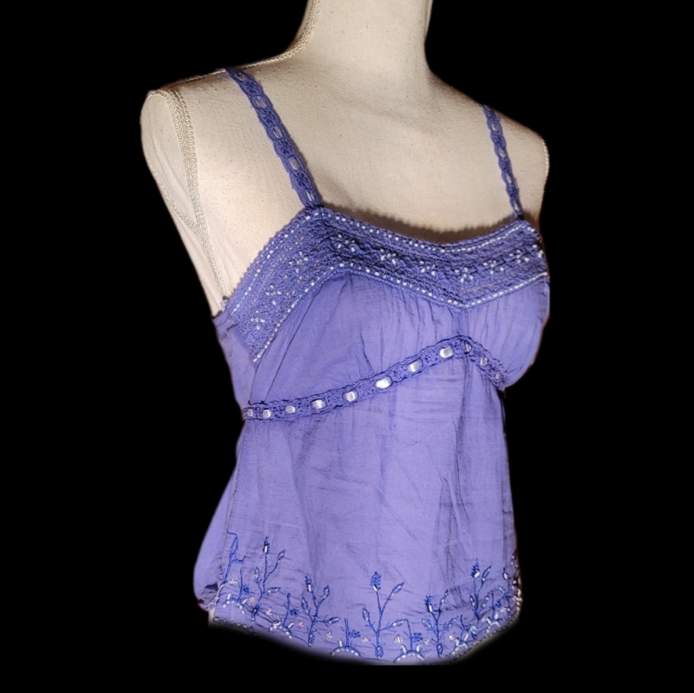 Lavender Purple cotton embroidered beaded Cami top